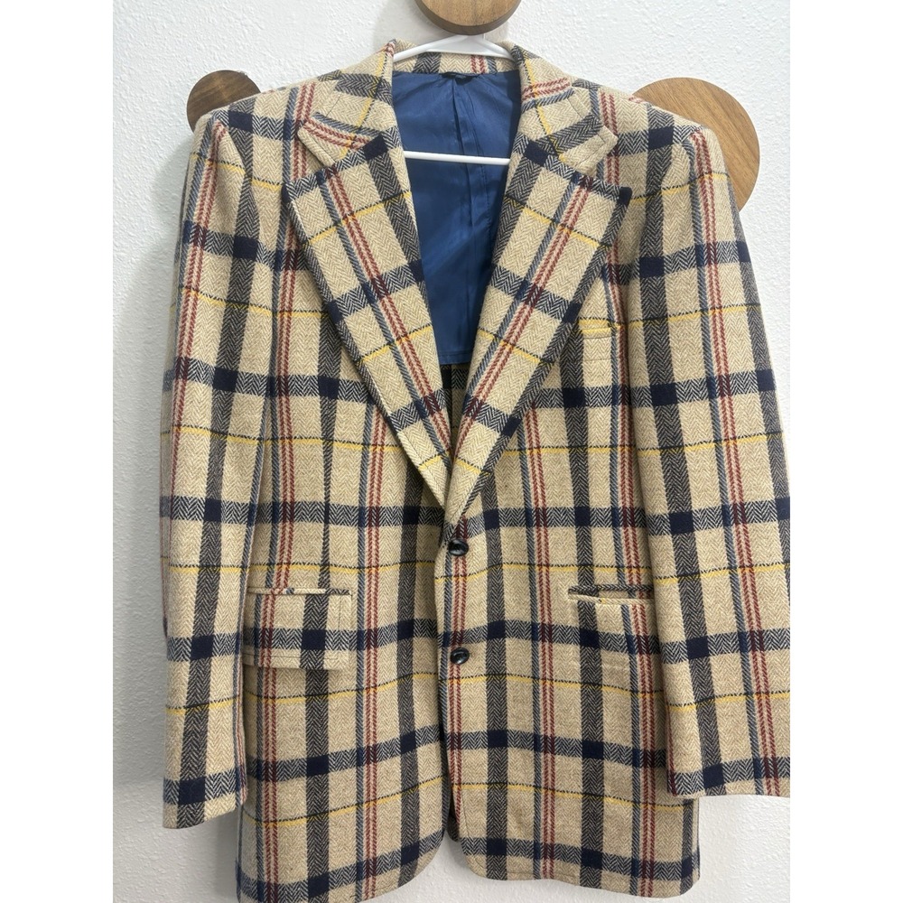 VTG 1950s Wool Tweed Plaid Sport Coat Blazer 50s ACWA Union Made Herringbone